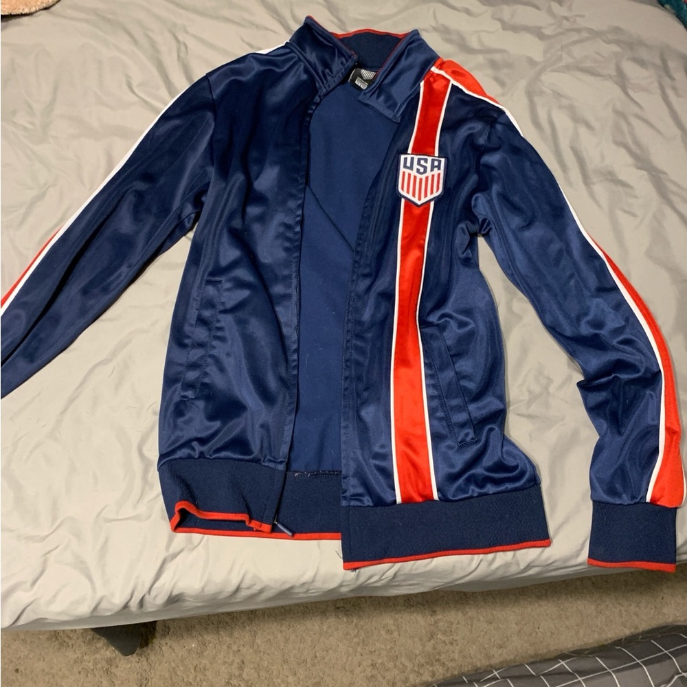 Nike USA soccer zip up. Kids large. Navy and red